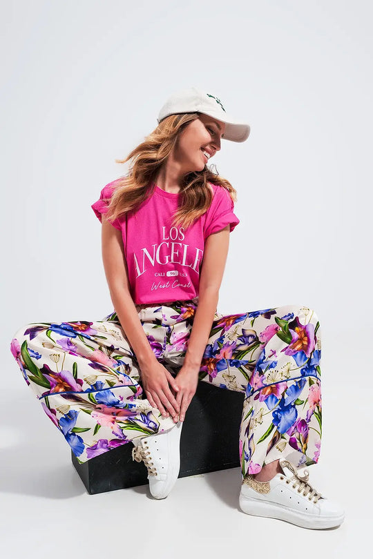 Los Angeles slogan t shirt in fuchsia - FUCHSIA / ONE - T-Shirts