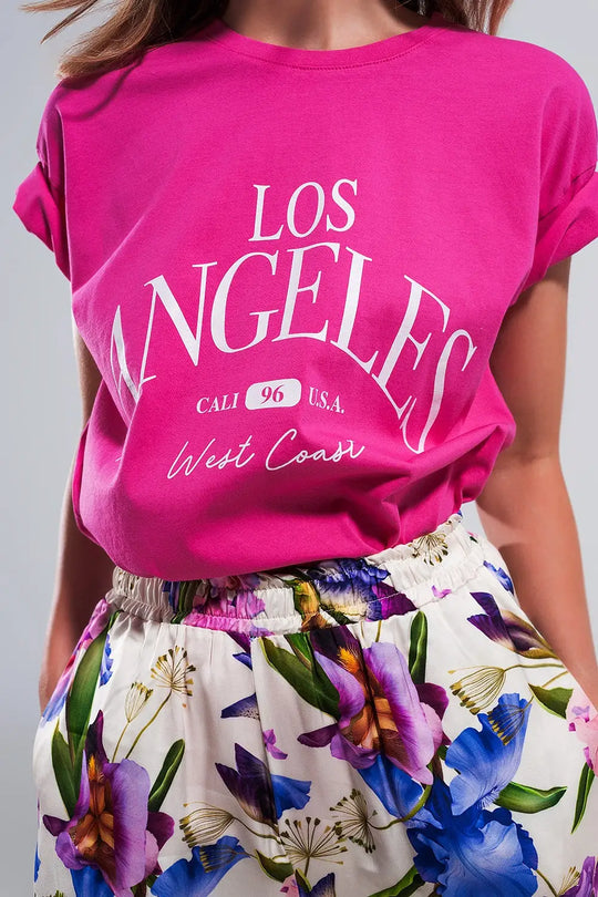 Los Angeles slogan t shirt in fuchsia - FUCHSIA / ONE - T-Shirts