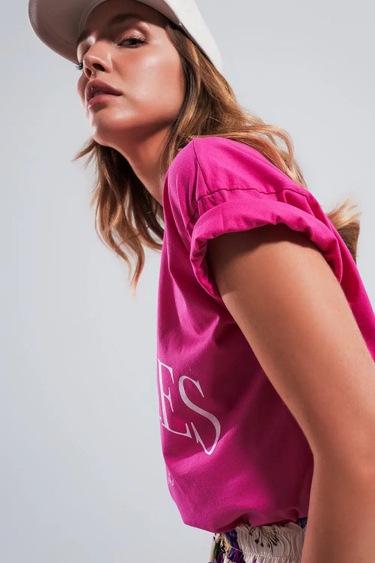Los Angeles slogan t shirt in fuchsia - FUCHSIA / ONE - T-Shirts