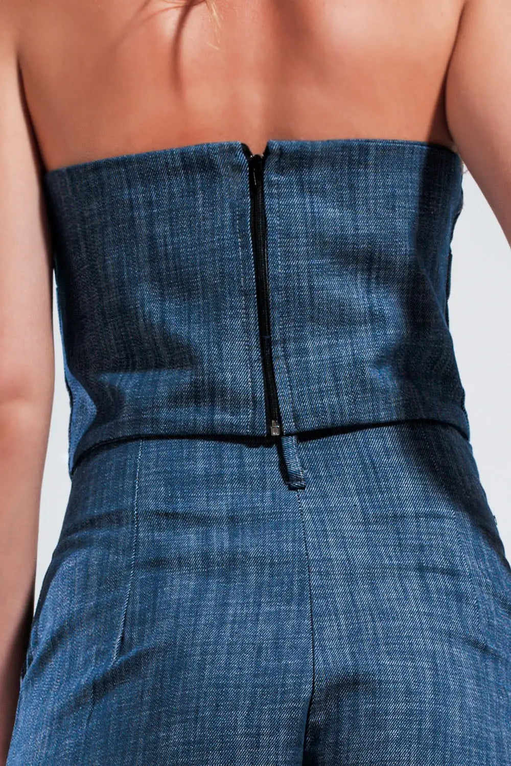 Bandeau top with faux feather trim in blue - Tops