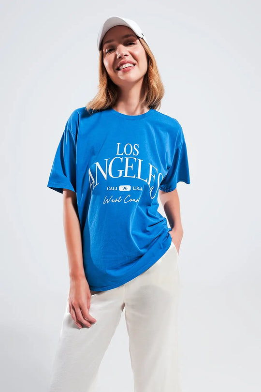 Los Angeles slogan t shirt in blue - BLUE / ONE - T-Shirts