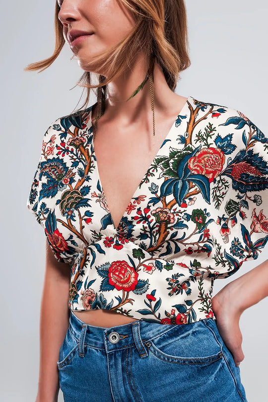 crop top with beige paisley print - Tops
