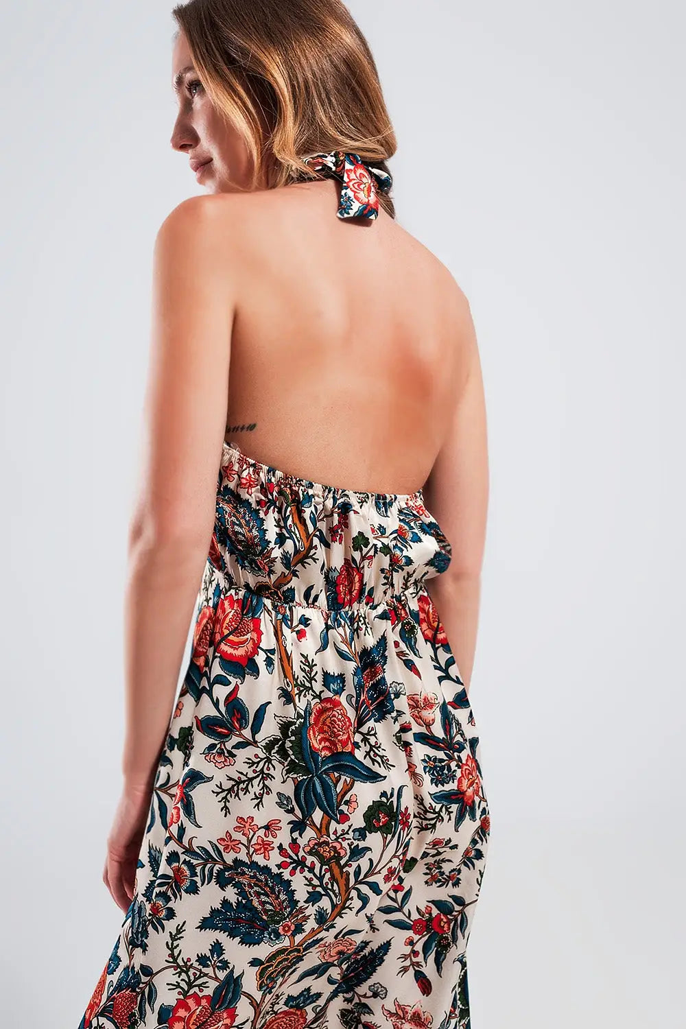 Halter neck maxi dress in beige paisley print - Dresses