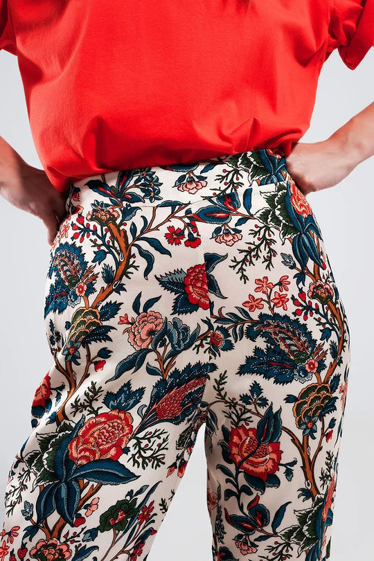Wide leg pants in beige paisley floral - Pants