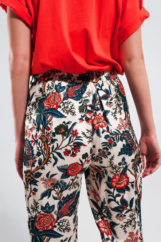 Wide leg pants in beige paisley floral - Pants