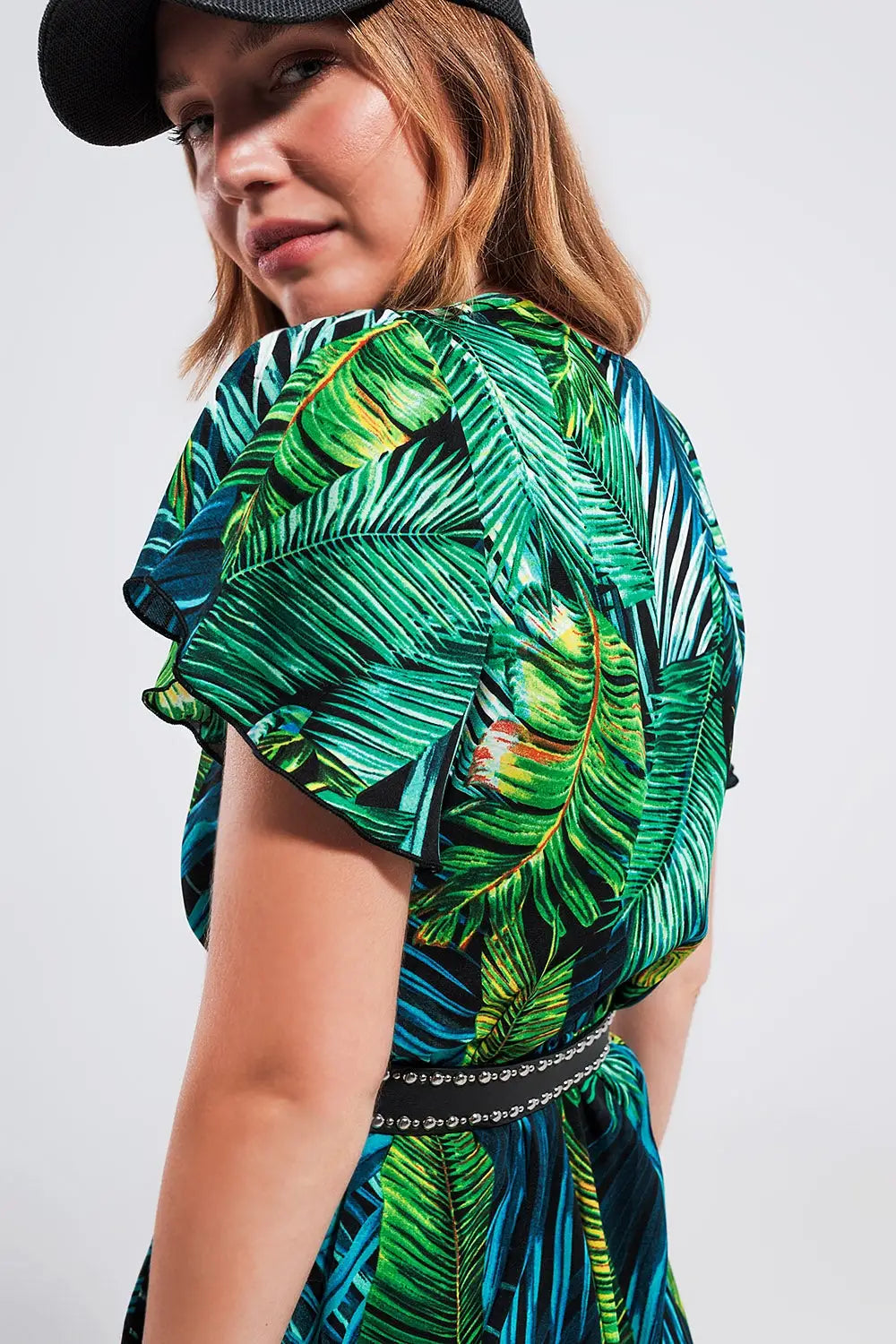 Wrap jumpsuit in green tropical print - Jumpsuits
