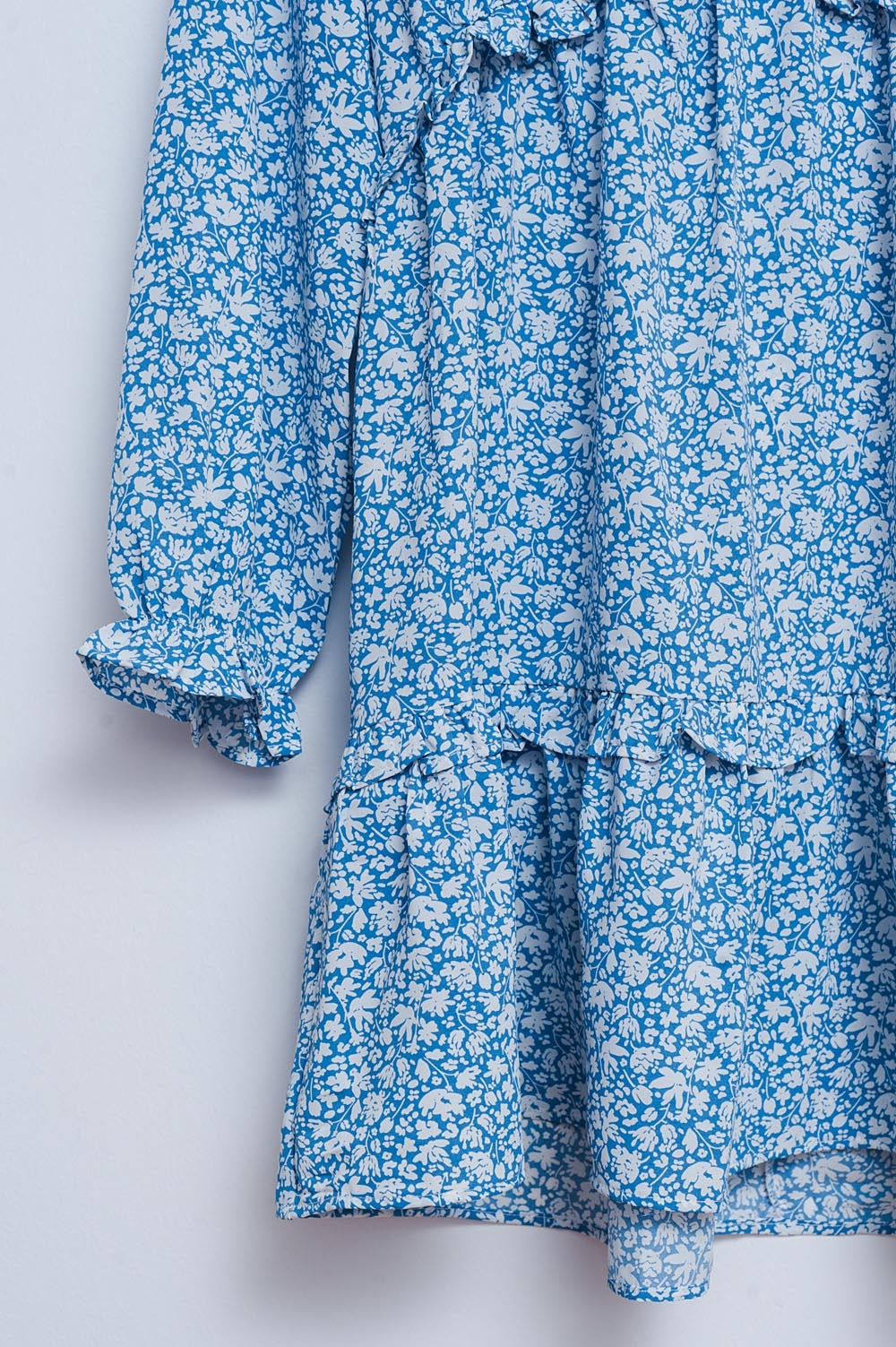Open back mini tea dress in blue floral