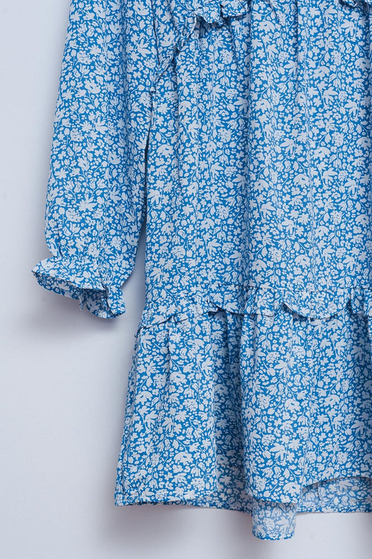 Open back mini tea dress in blue floral