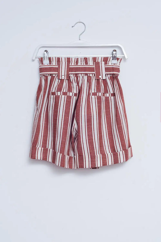 Shorts with paperbag waist in orange - Pants