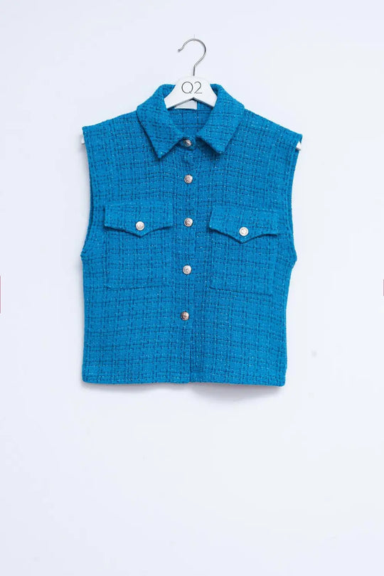 Tailored suit waistcoat in blue boucle - Jackets