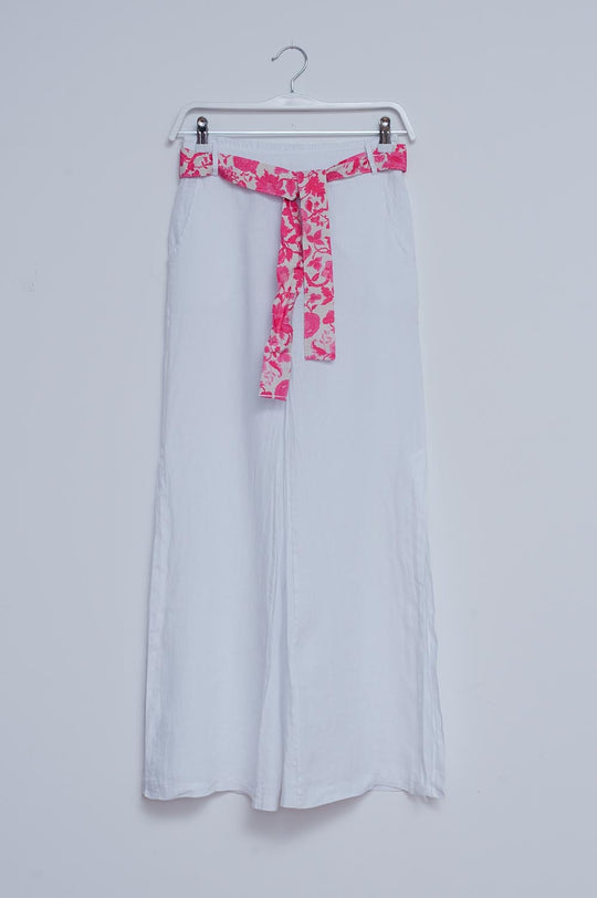 Linen Wide leg pants with side splits in white