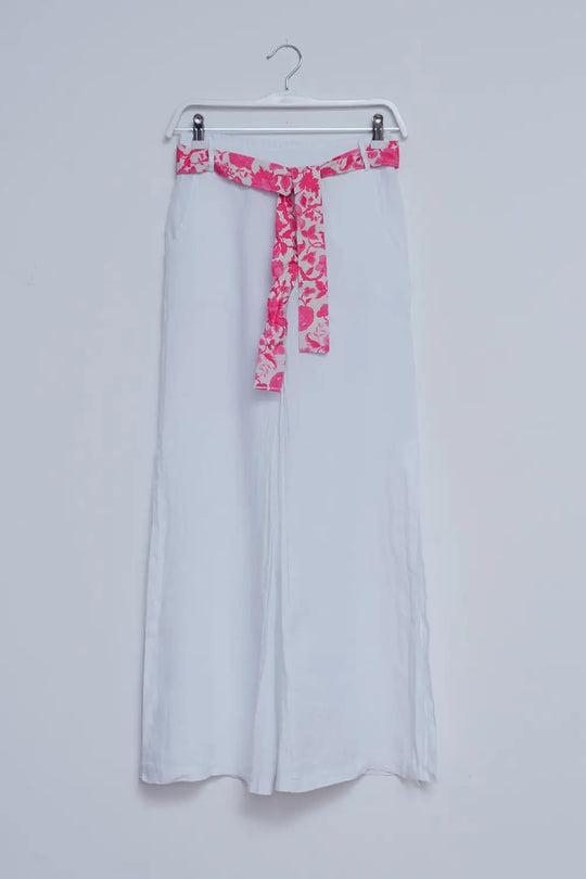 Linen Wide leg pants with side splits in white - Pants