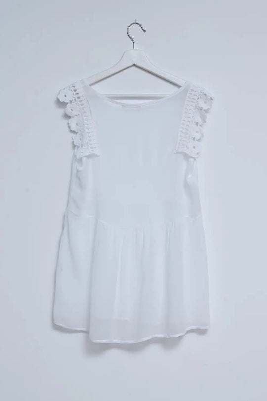 Broderie frill detail top in white - WHITE / ONE - Tops