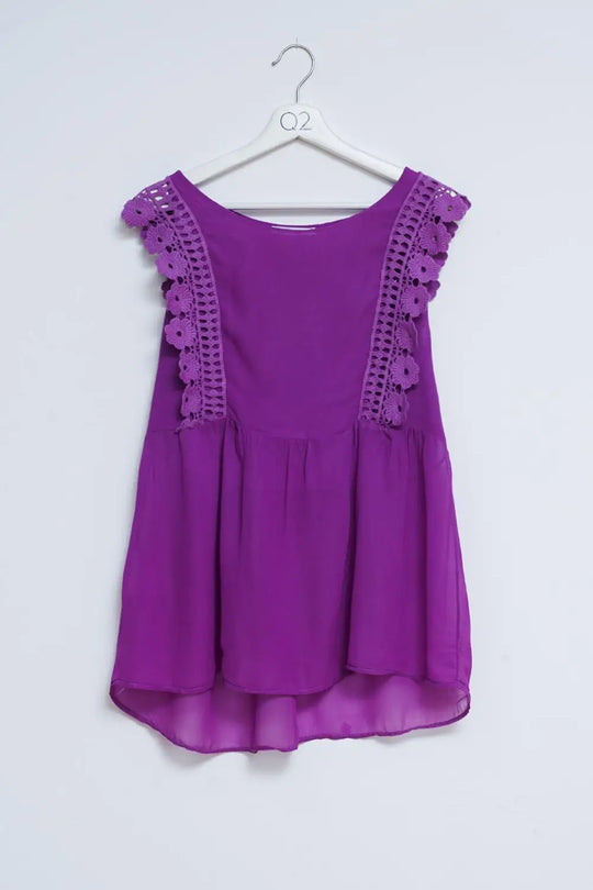 Broderie frill detail top in purple - PURPLE / ONE - Tops
