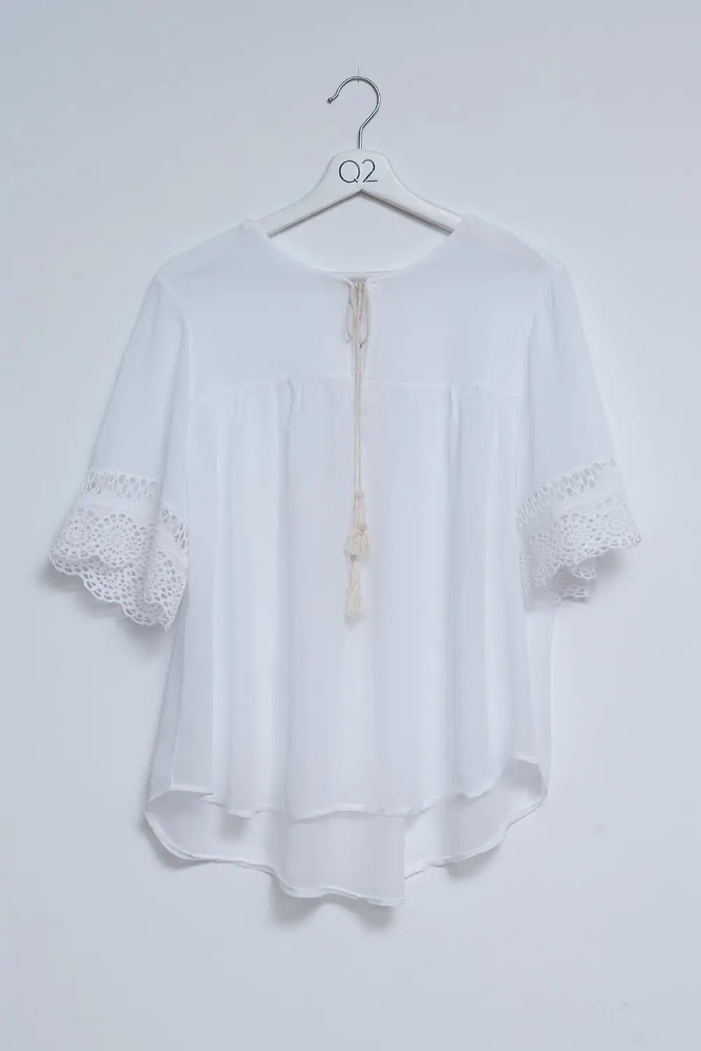 Broderie tie front blouse in white - WHITE / ONE - Shirts