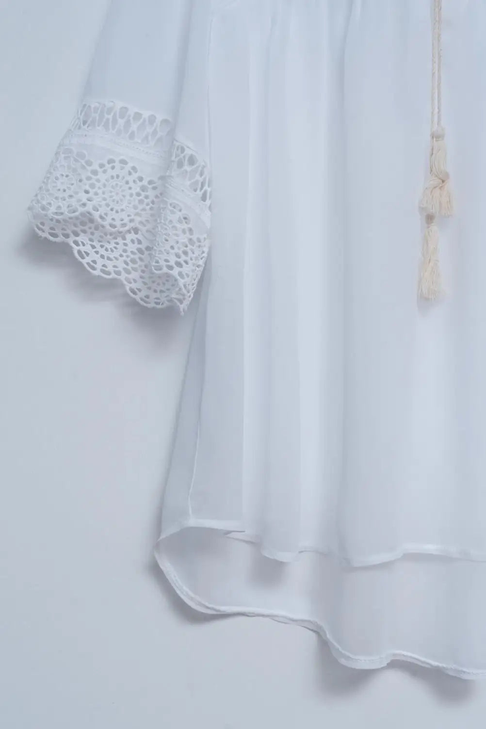 Broderie tie front blouse in white - WHITE / ONE - Shirts