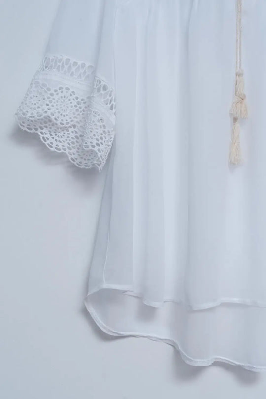 Broderie tie front blouse in white - WHITE / ONE - Shirts