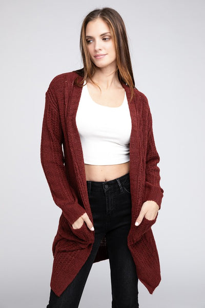 Knitted Open Front Cardigan With Pockets *10 Colors