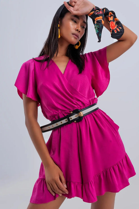 Wrap front frill hem jumpsuit in fuchsia - Jumpsuits
