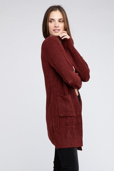 Knitted Open Front Cardigan With Pockets *10 Colors