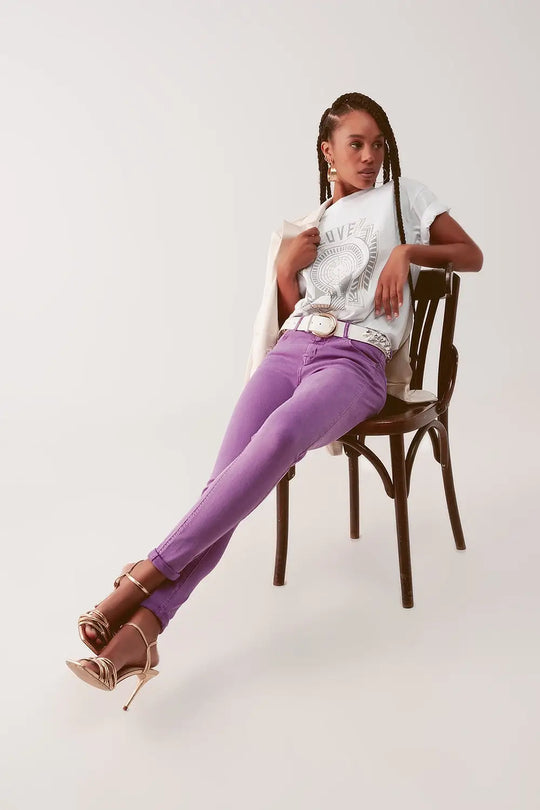High waisted skinny jeans in purple - Colored Jeans