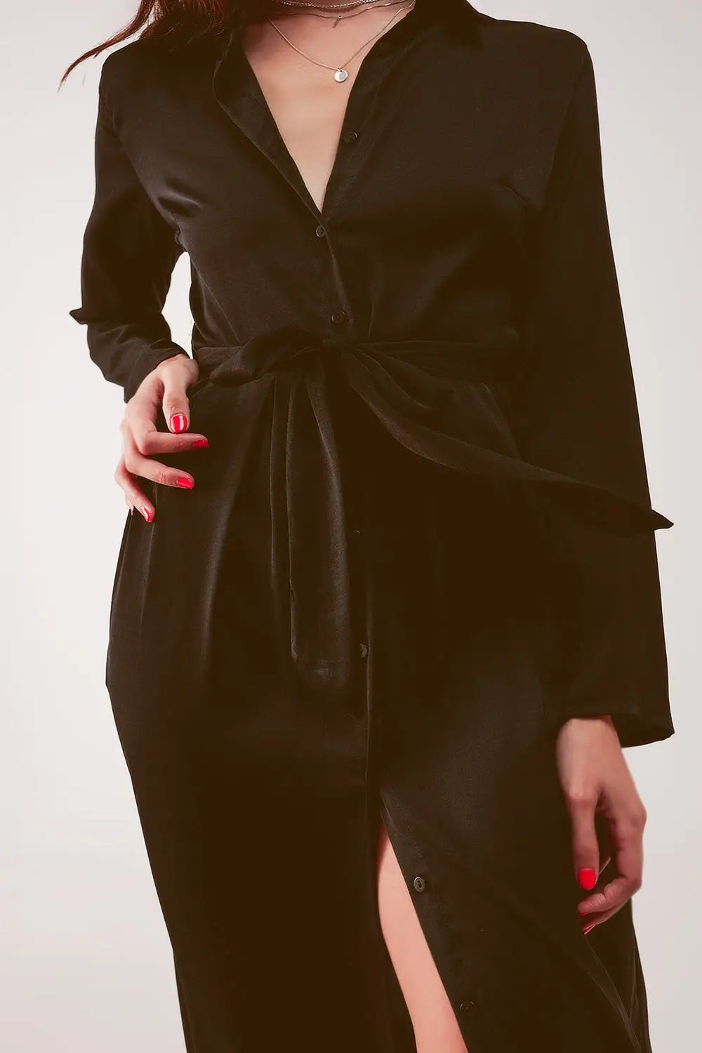 Slouchy plunge shirt maxi dress in black - Dresses