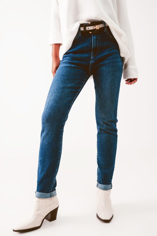High waisted skinny jeans in mid wash