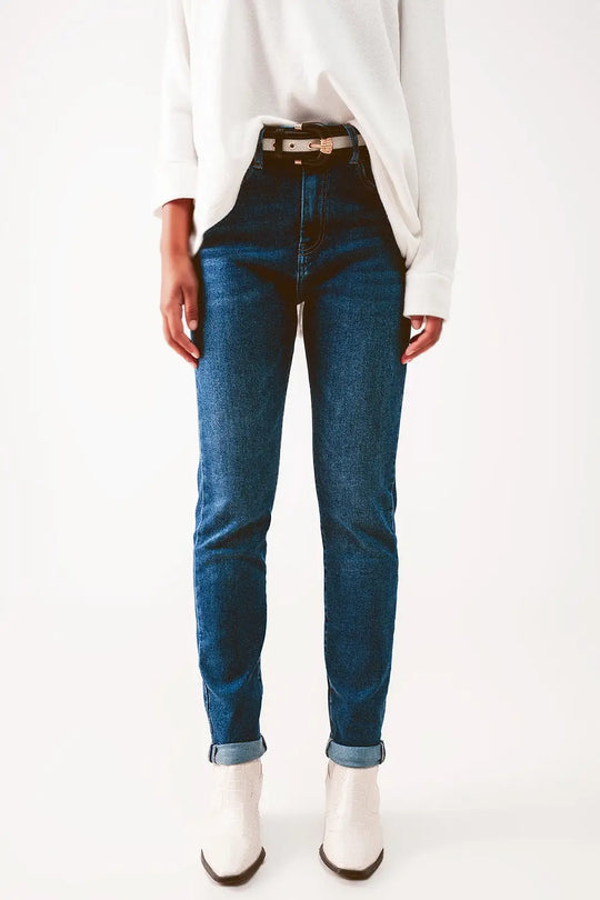 High waisted skinny jeans in mid wash