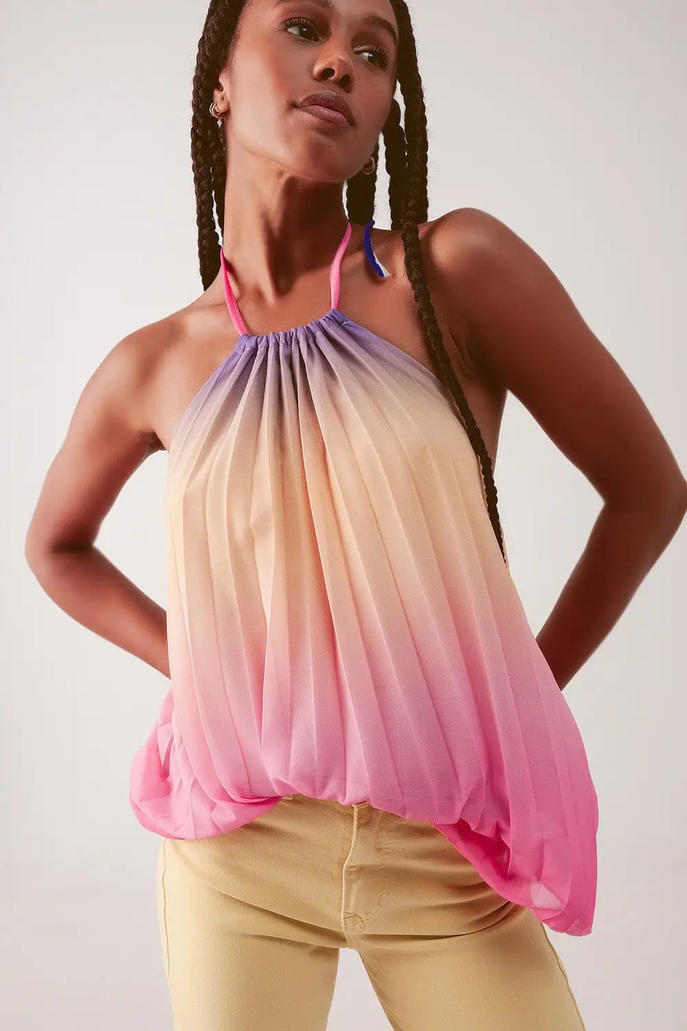 High neck pleat top in pink ombre - PINK / ONE - Tops
