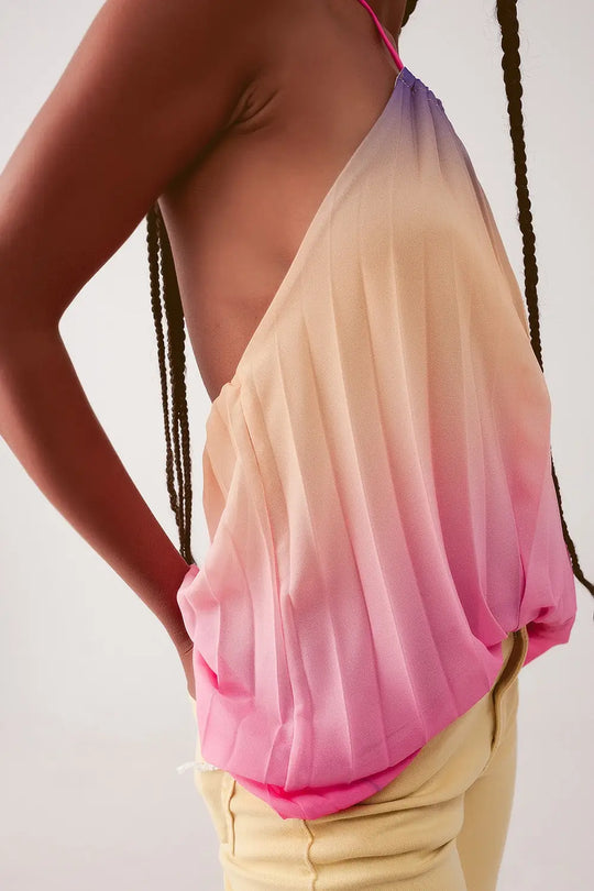High neck pleat top in pink ombre - PINK / ONE - Tops