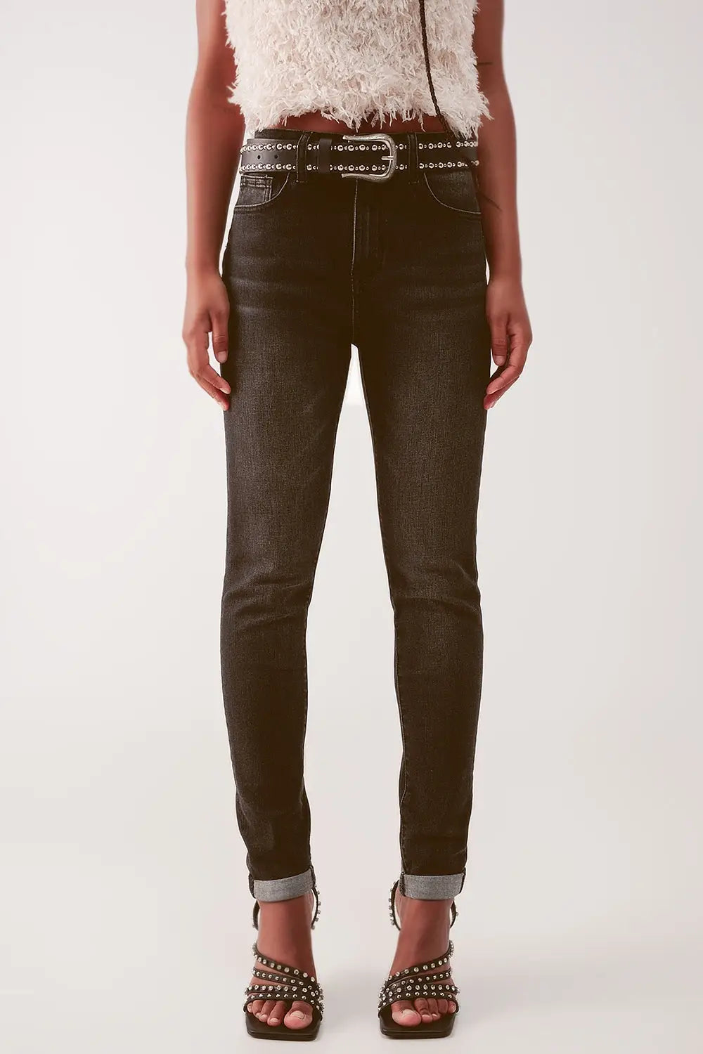 Super high waist skinny jeans in washed black - Colored Jeans