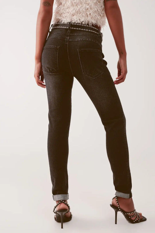 Super high waist skinny jeans in washed black - Colored Jeans