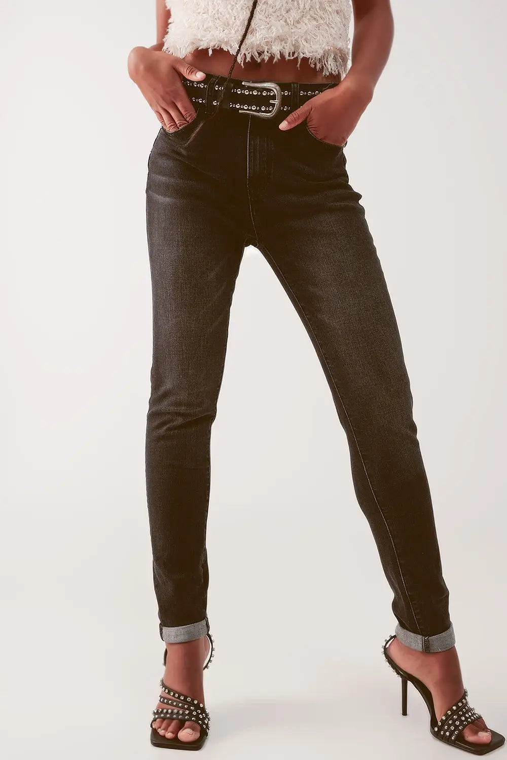 Super high waist skinny jeans in washed black - Colored Jeans