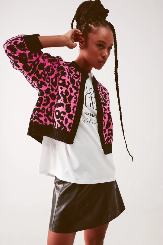 Cardi in fuchsia animal - FUCHSIA / ONE - Cardigans