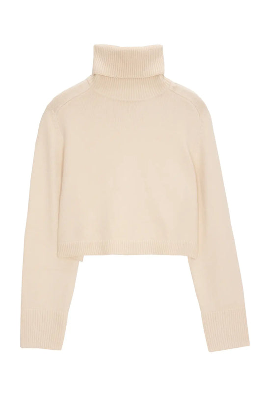 High neck cropped jumper in cream - Sweaters