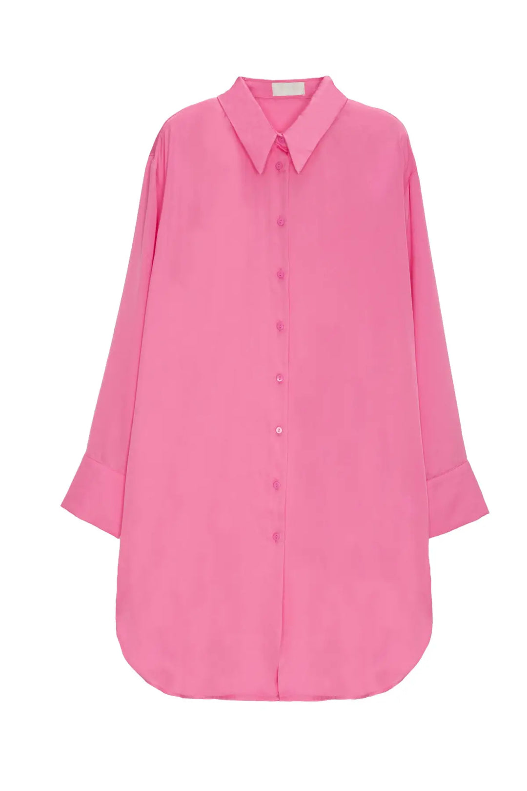 Long sleeve satin button front shirt in pink - Shirts