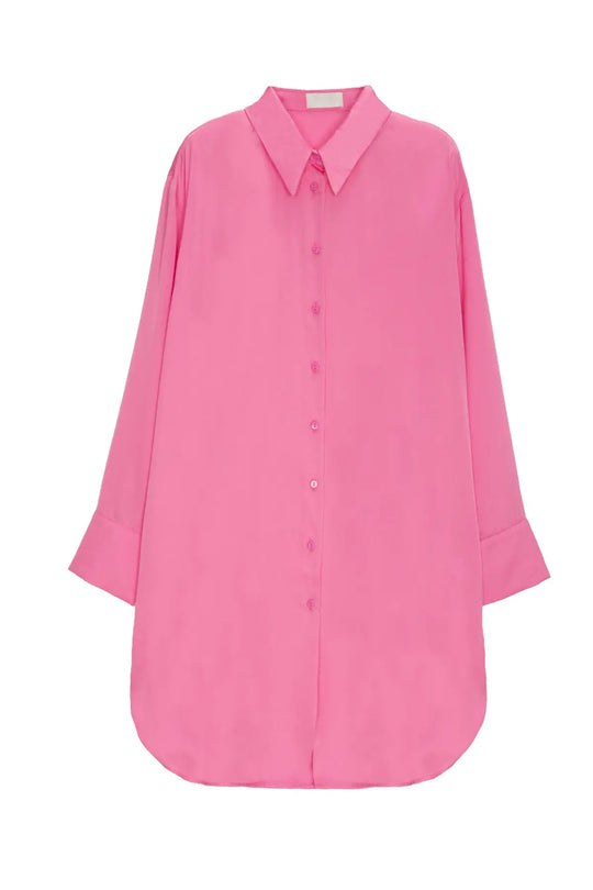 Long sleeve satin button front shirt in pink - Shirts