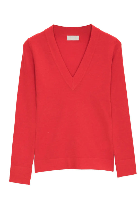 V neck fine knit jumper in red - Sweaters