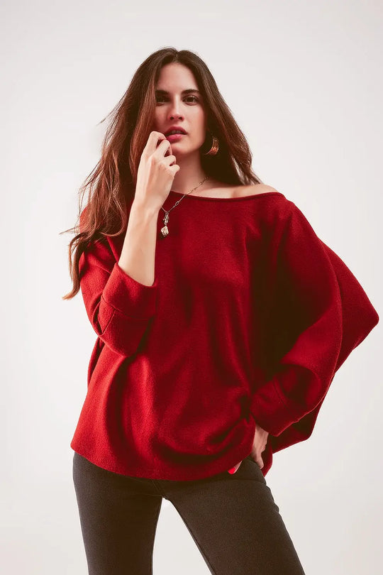 Boat neck batwing sweater in red orange - ORANGE / ONE - Sweaters