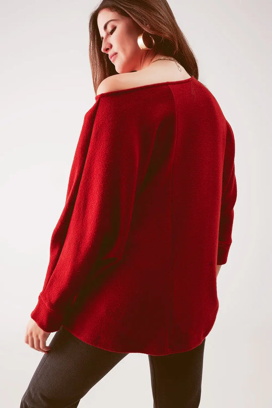 Boat neck batwing sweater in red orange - ORANGE / ONE - Sweaters