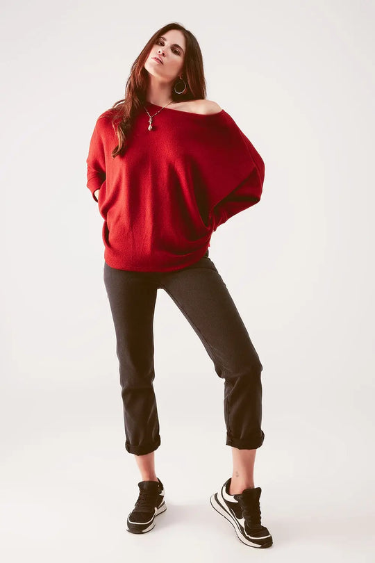 Boat neck batwing sweater in red orange - ORANGE / ONE - Sweaters