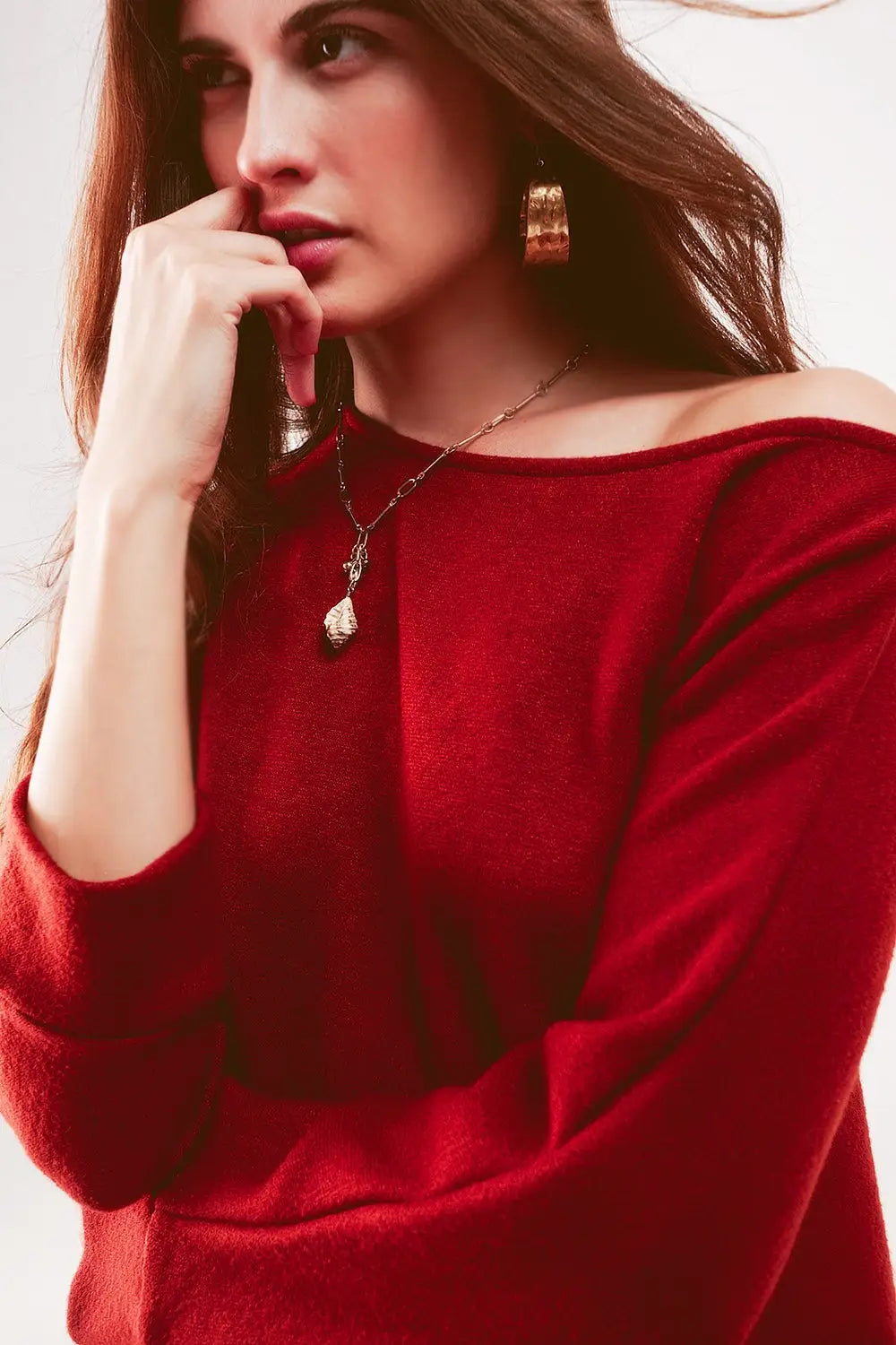 Boat neck batwing sweater in red orange - ORANGE / ONE - Sweaters