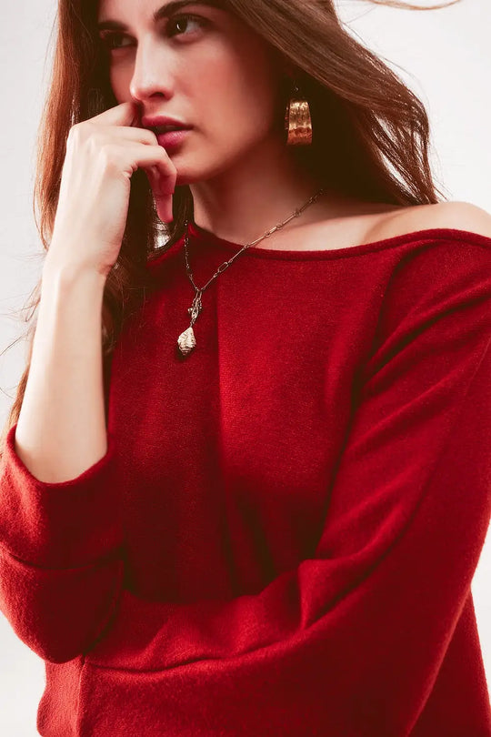 Boat neck batwing sweater in red orange - ORANGE / ONE - Sweaters