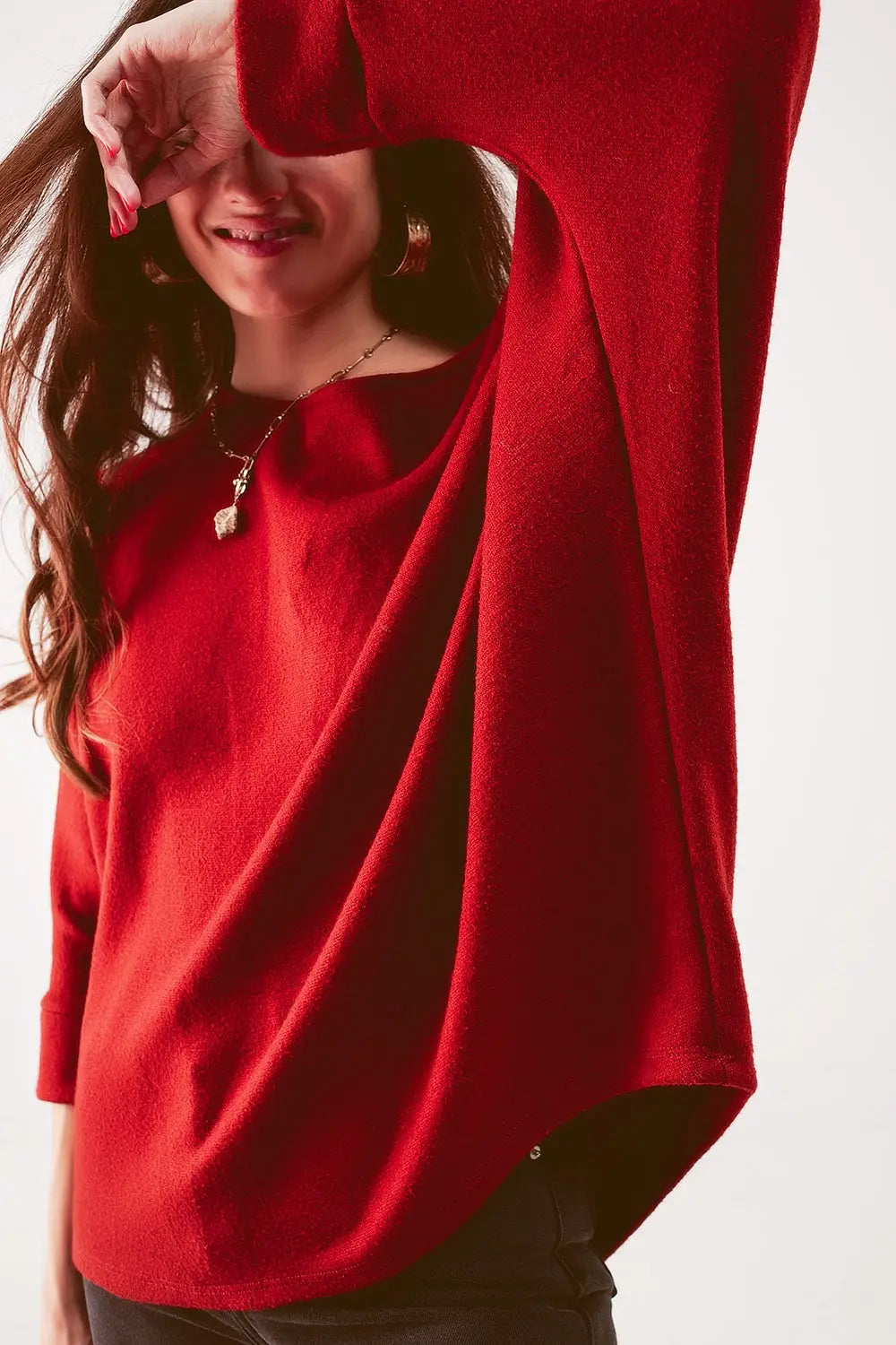 Boat neck batwing sweater in red orange - ORANGE / ONE - Sweaters