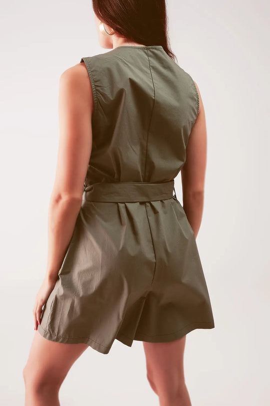 Sleeveless belted jumpsuit in khaki - Jumpsuits