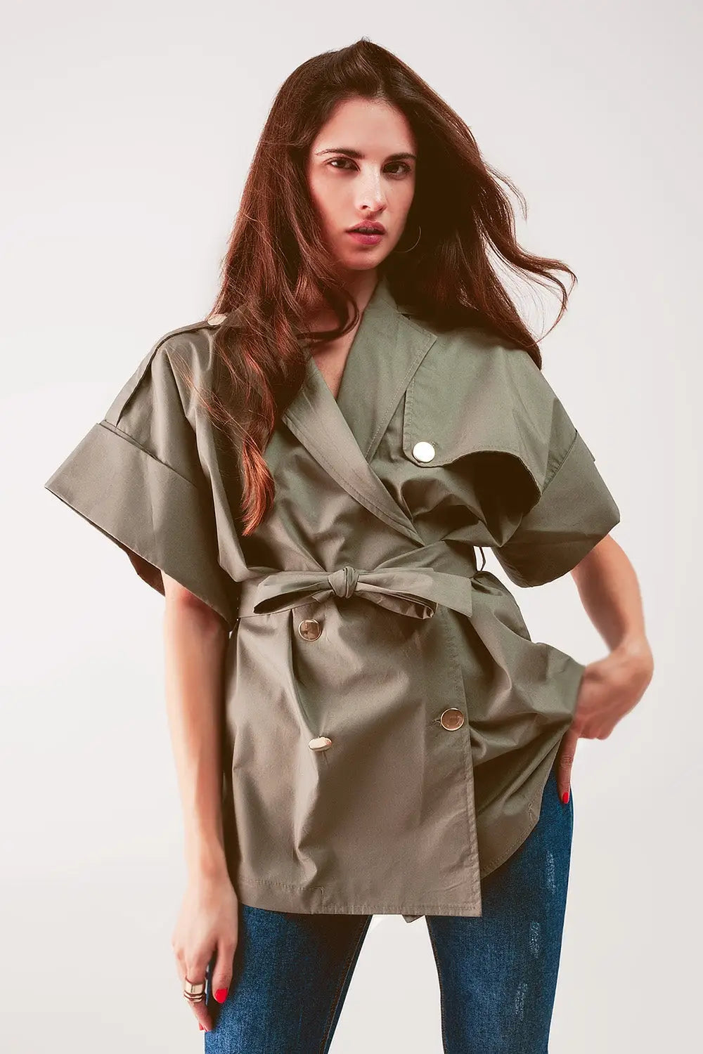 Belted jacket with drop shoulder in khaki - Jackets