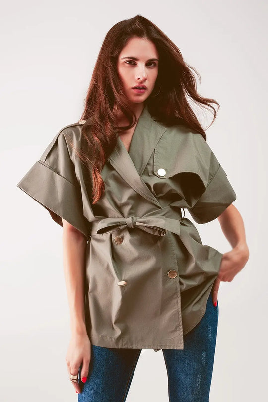 Belted jacket with drop shoulder in khaki - Jackets