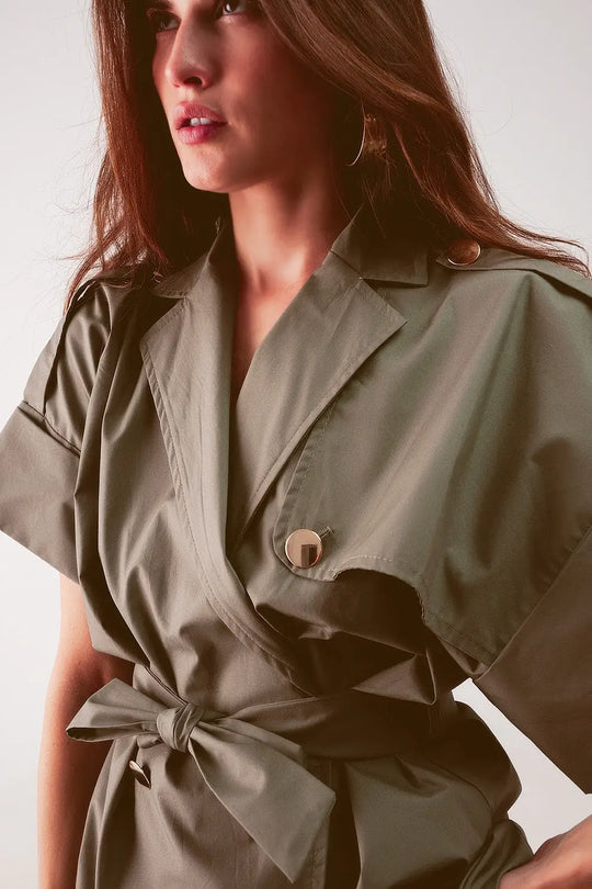 Belted jacket with drop shoulder in khaki - Jackets