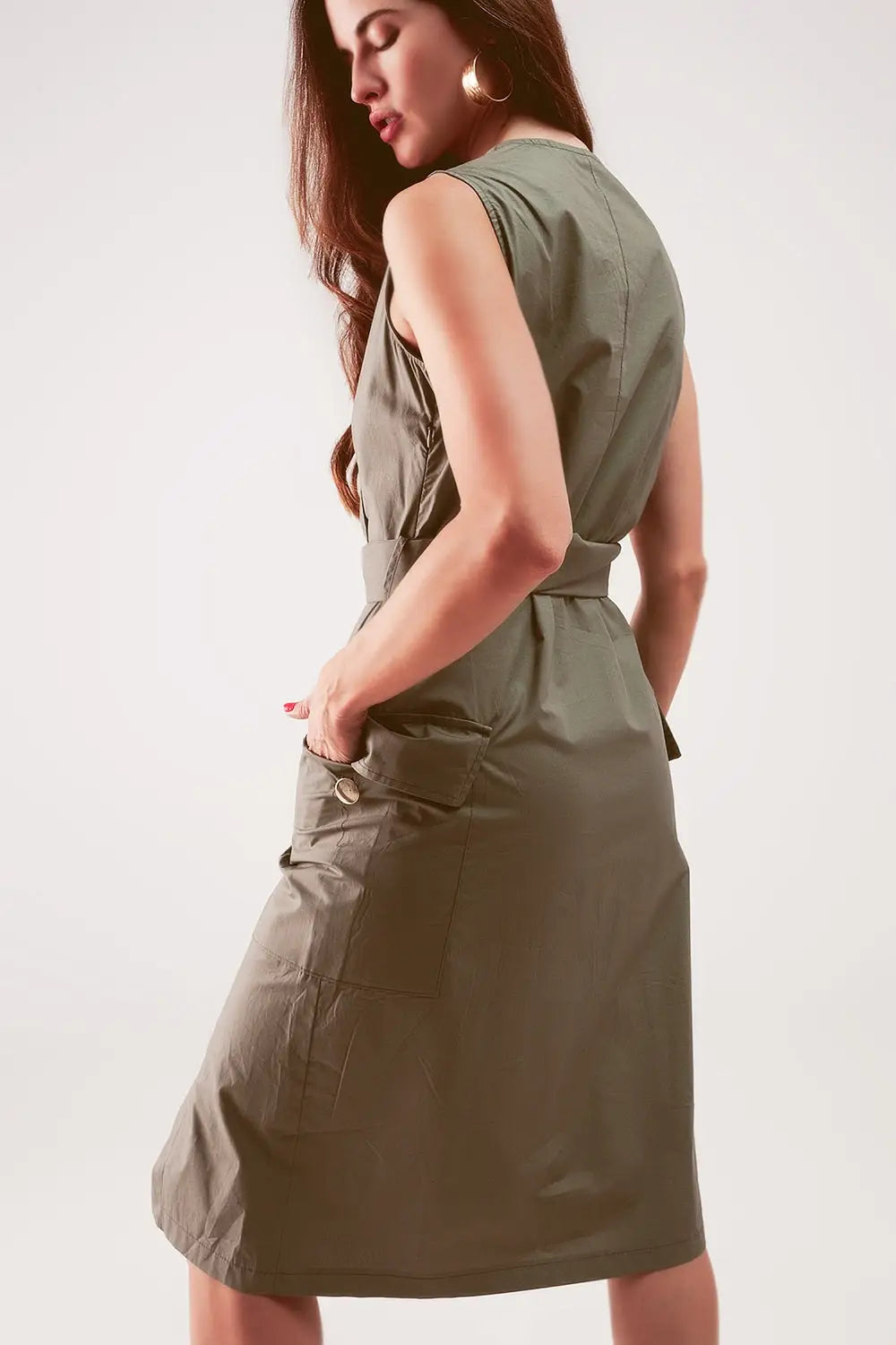 Wrap dress with tie waist detail in khaki - Dresses