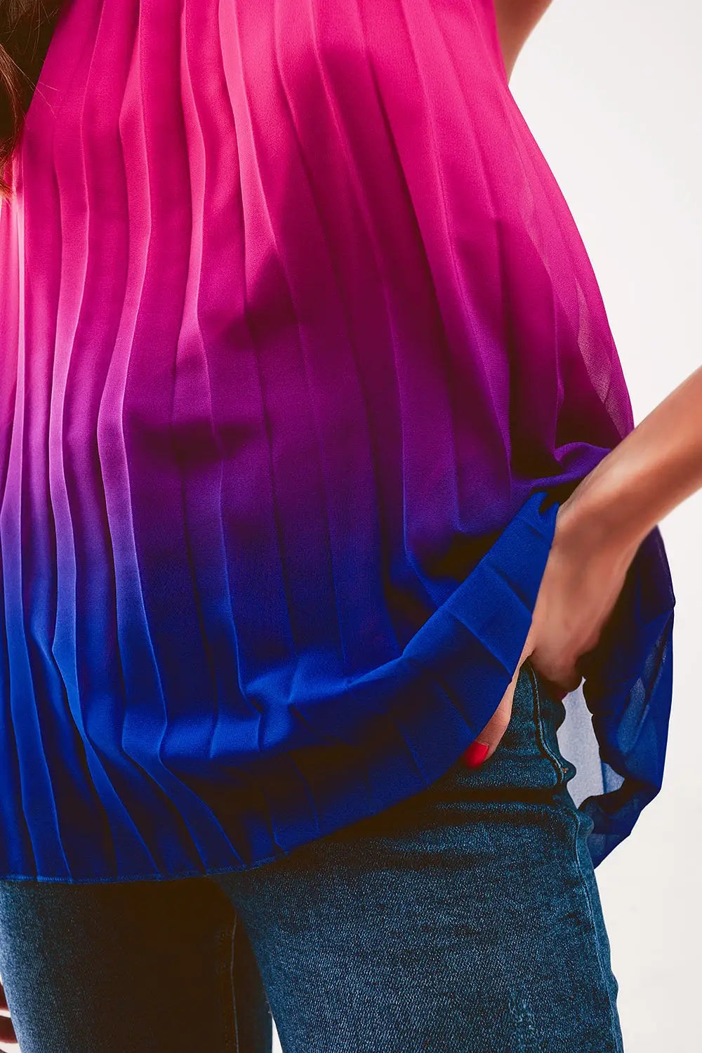 High neck pleat top in fuchsia ombre - FUCHSIA / ONE - Tops